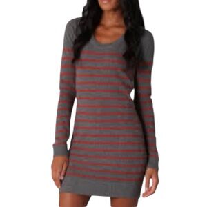 Rag & Bone Putney Striped Cashmere Sweater Dress Charcoal/Burnt Orange Sz S
